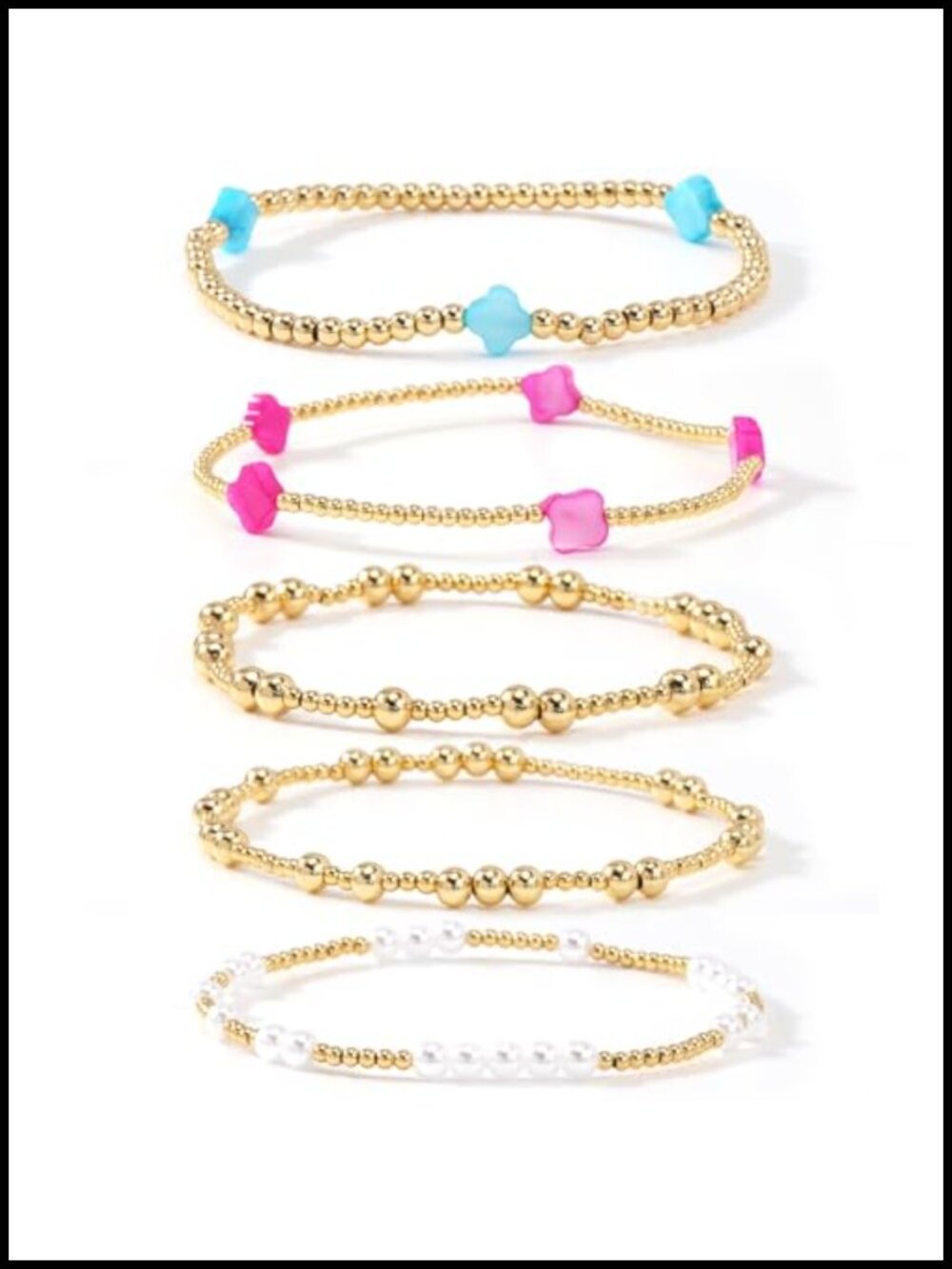 14K Gold Plated Stretch Beaded Bracelets Set for Women, Boho Stackable